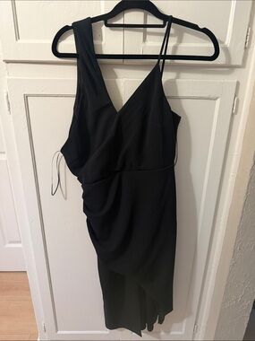 Asymmetric Black One-Shoulder Draped Dress